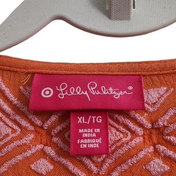 Lilly Pulitzer X Target Tunic Top XL Orange Aztec Embroidered V-Neck Boho Beach - Picture 3 of 10